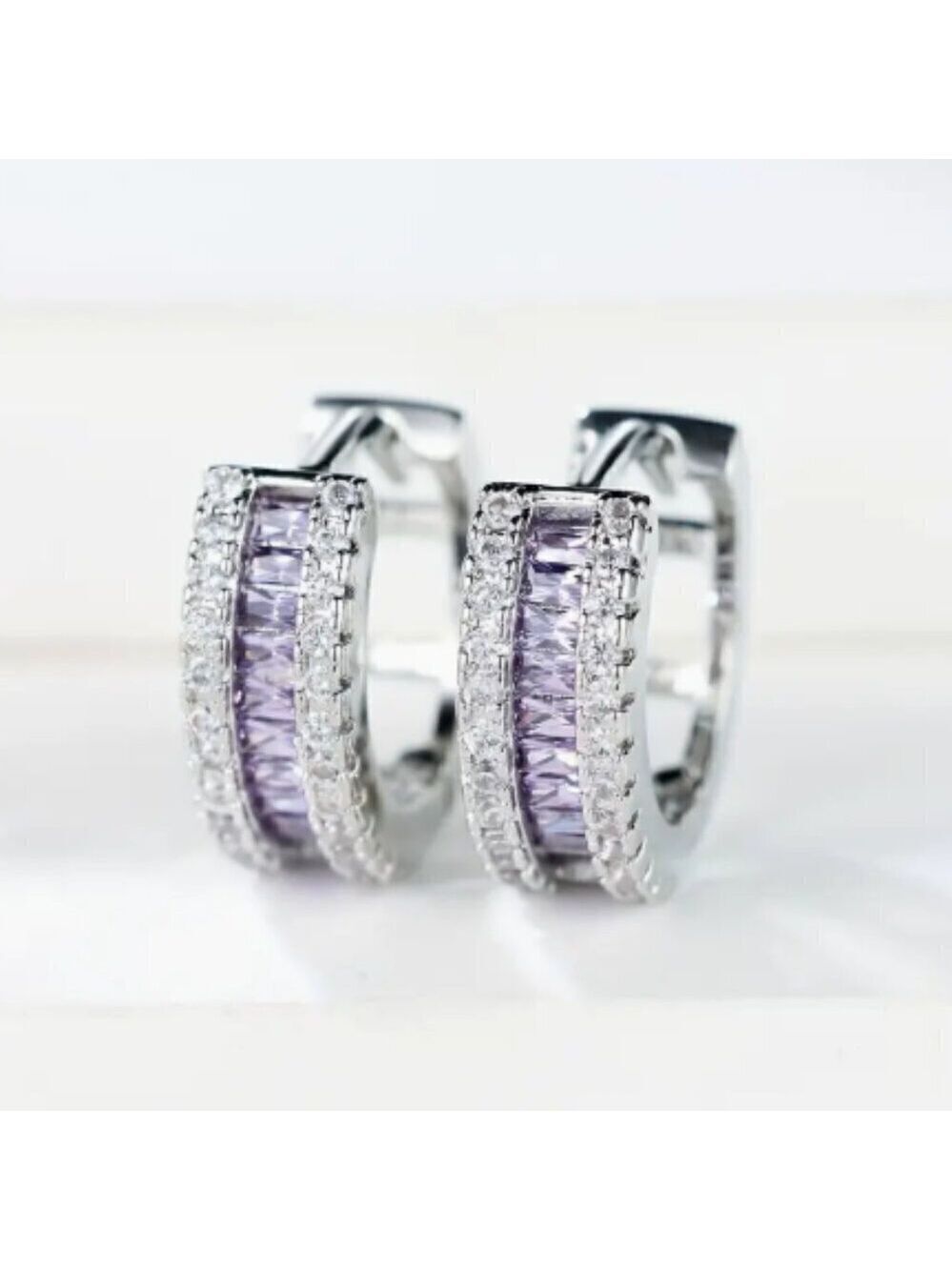 Small Huggie Earrings with Tons of Bling Purple 1414